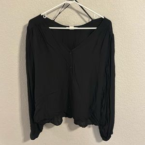 Black button down bell sleeves top